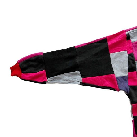 Blowout LA Vtg 90s Patchwork Colorblock Sweatshirt Pink Red Black Grey Unisex - Picture 7 of 12